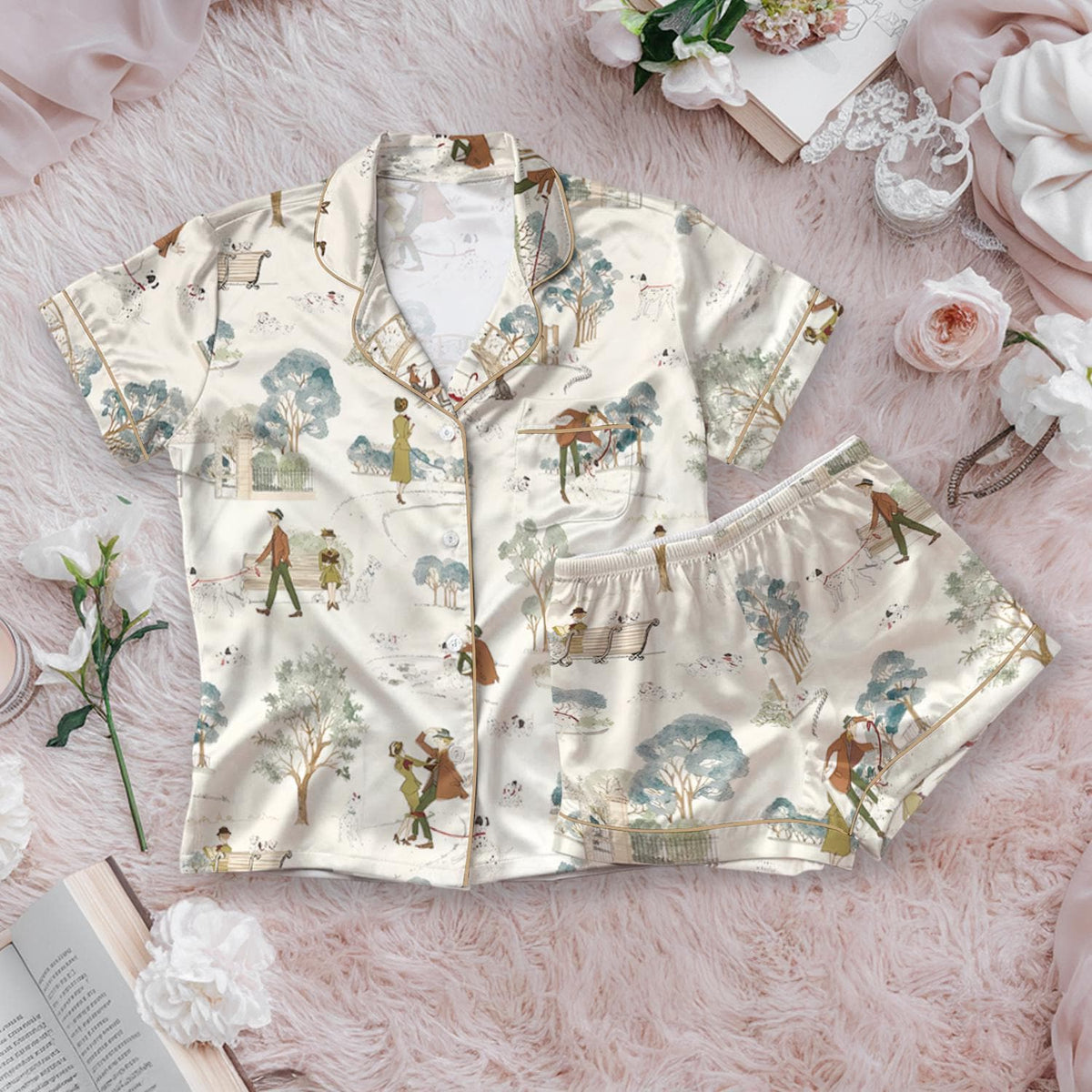 Disney 101 Dalmatians Breeze Blue Satin Pajamas Set, Perdita And Pongo 101 Dalmatians Pajamas, Magic Kingdom Pajamas
