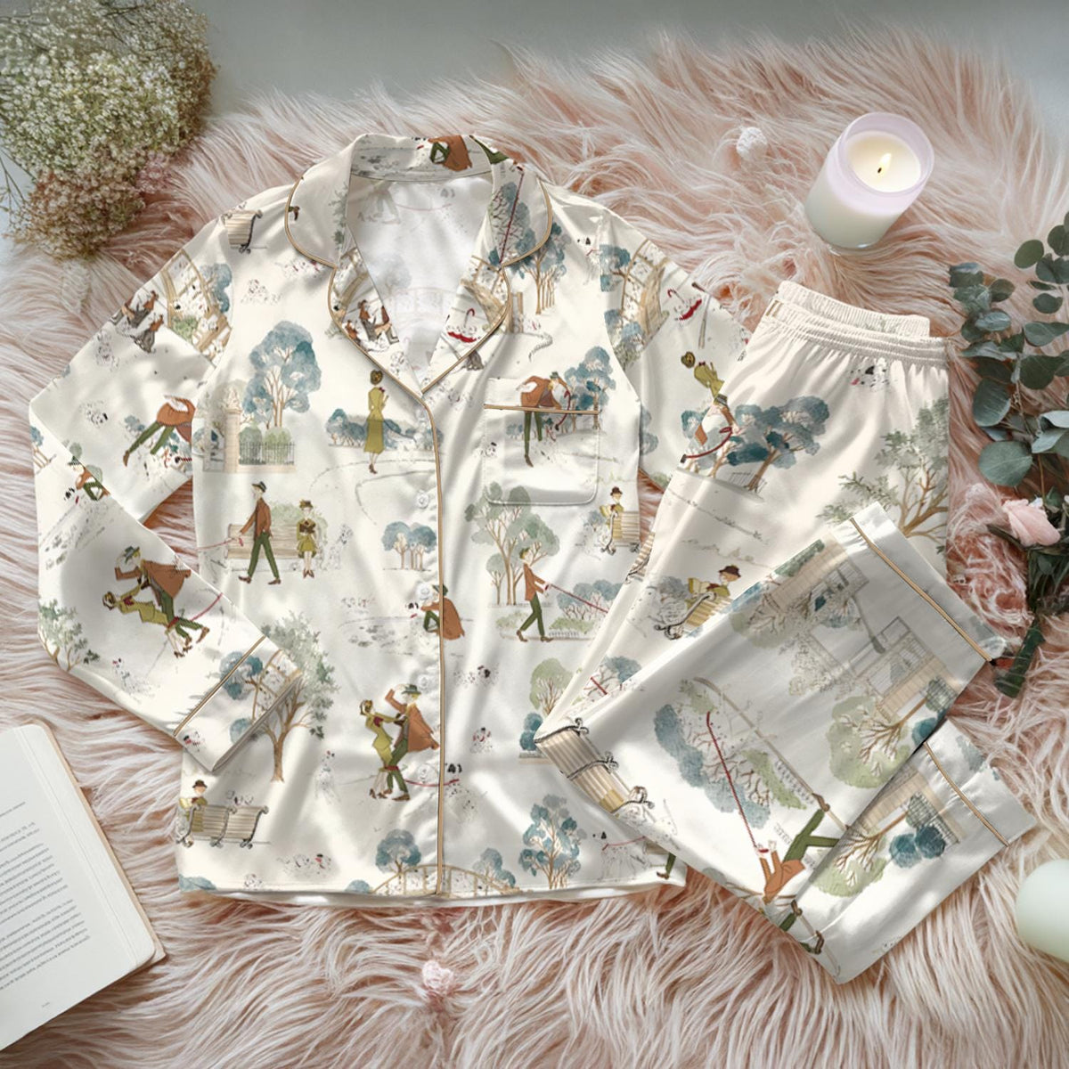 Disney 101 Dalmatians Breeze Blue Satin Pajamas Set, Perdita And Pongo 101 Dalmatians Pajamas, Magic Kingdom Pajamas