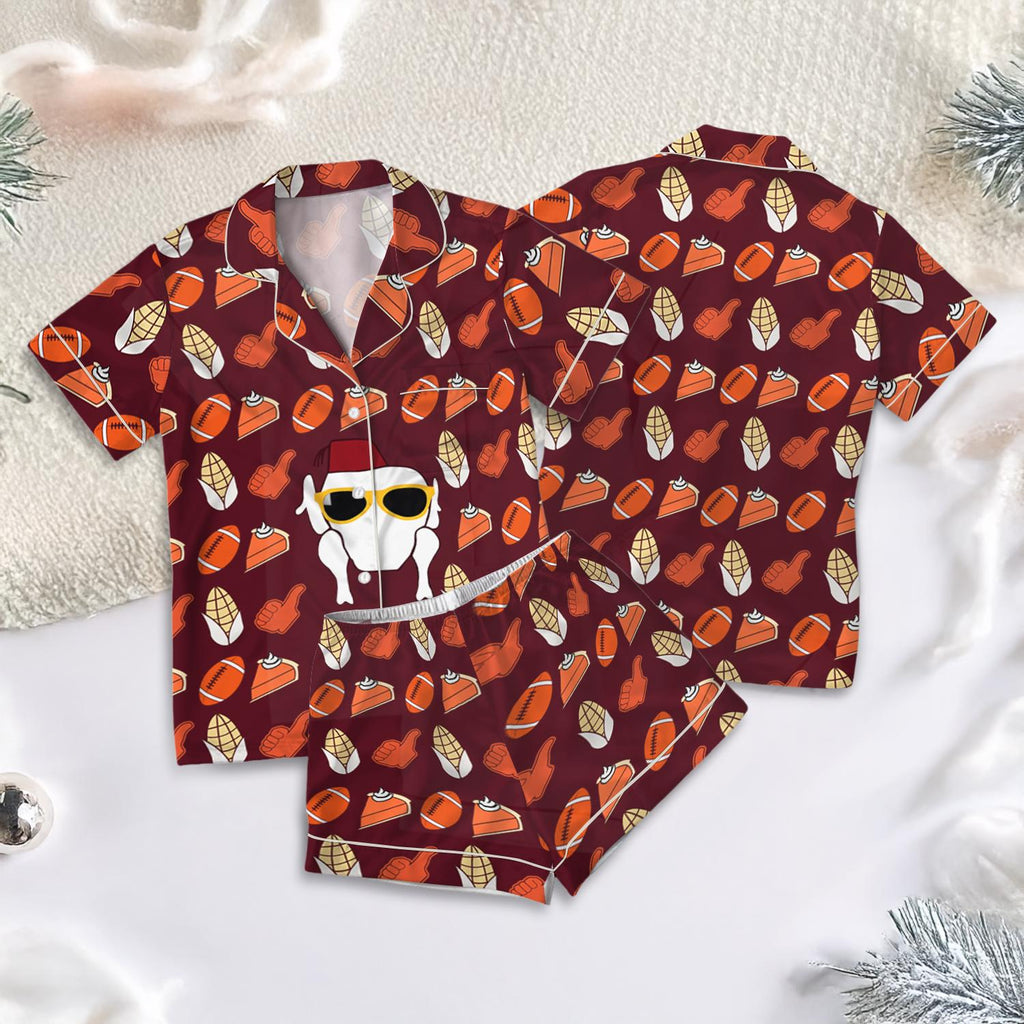 Fun Friends Thanksgiving Satin Pajamas Set, Friends Turkey Thanksgiving Pajamas, Happy Friendsgiving Turkey Shirt