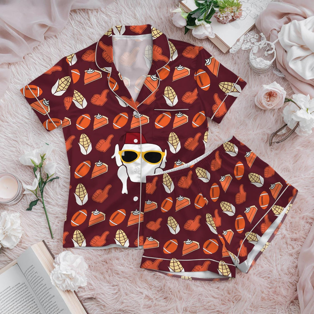 Fun Friends Thanksgiving Satin Pajamas Set, Friends Turkey Thanksgiving Pajamas, Happy Friendsgiving Turkey Shirt