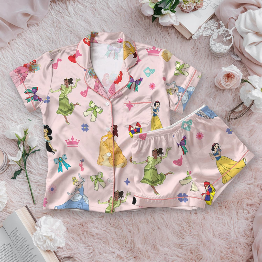 Disney Princess Satin Pajama Set, Bridesmaid matching Disney Princess PJs, Princess Birthday Sleep Set, Matching Family Pajamas