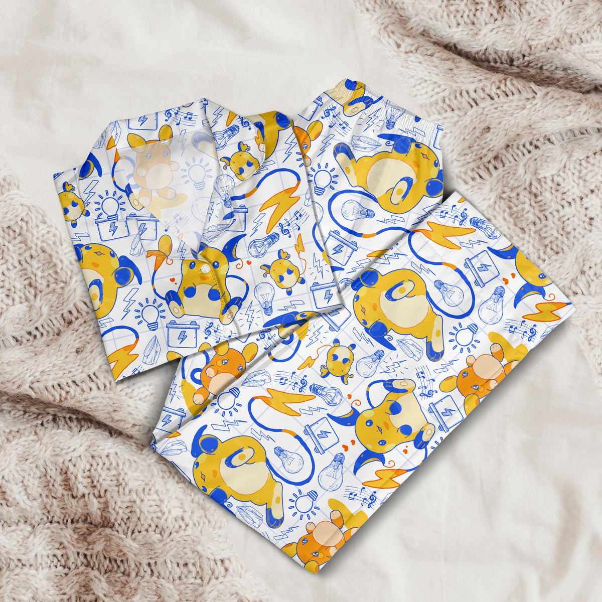 Raichu Pajamas Set Kawaii Loungewear, Soft Pastel Adult Pajamas, Anime Pajamas, Cosplay Sleepwear Gift for Fans
