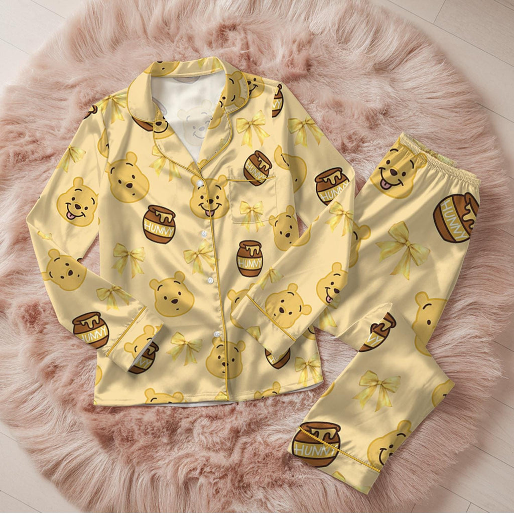 Disney Coquette Pooh Bear Satin Pajamas Set, Winnie the Pooh Loungewear, Retro Disney Pooh Sleepwear
