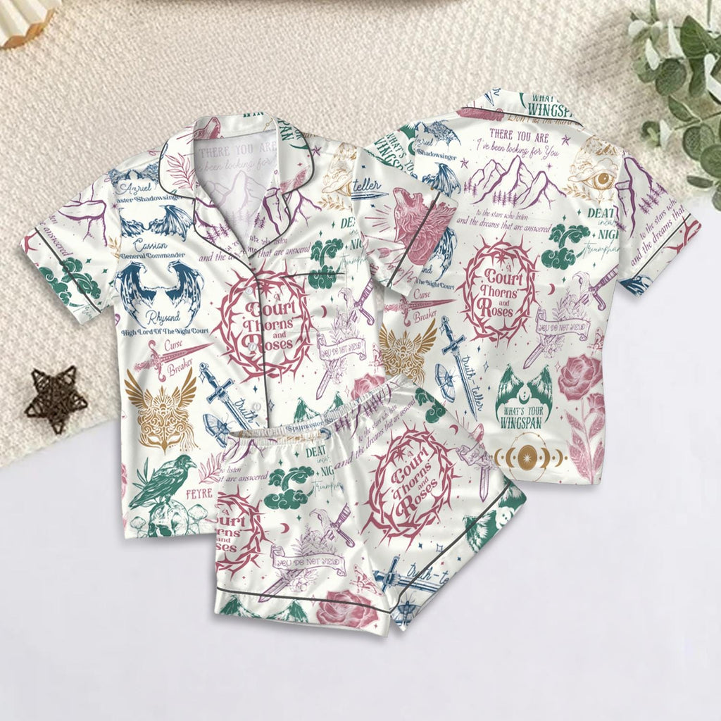 Velaris ACOTAR Satin Pajamas Set, A Court of Thorns and Roses Sleepwear, Fantasy Book Lover Gift, Cozy Bookish Pjs