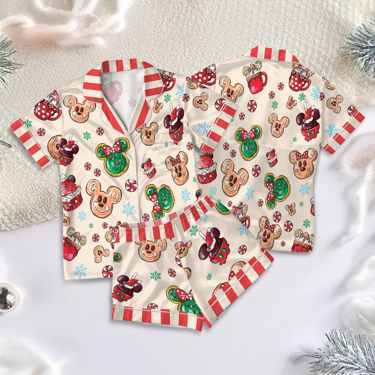Disney Christmas Mickey Mouse Candy Pajamas Short Set, Mickey Foodie Snacks Pajama, Mickey Very Merry Xmas Pjs