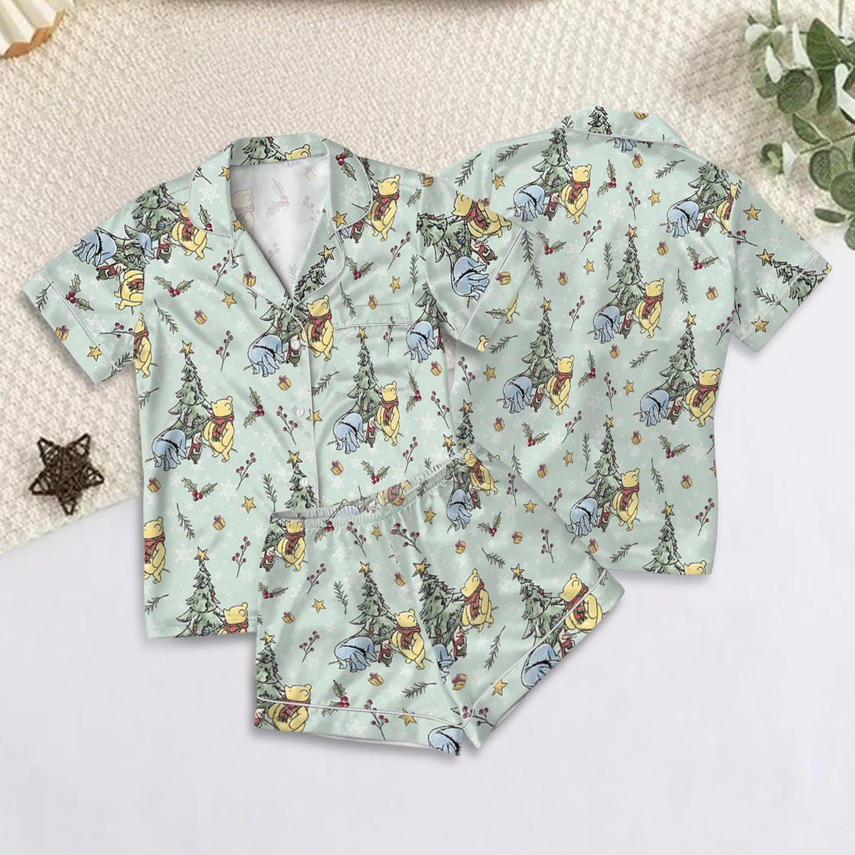 Disney Winnie The Pooh Christmas Tree Pajamas Set, Pooh And Friends Holiday Pajamas, Pooh Eeyore Piglet Xmas Shirt
