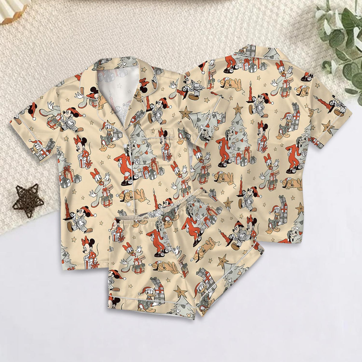 Disney Mickey And Friends Christmas Satin Pajamas Set, Mickey's Very Merry Christmas Party Pjs, Traditional Mickey Christmas pjs
