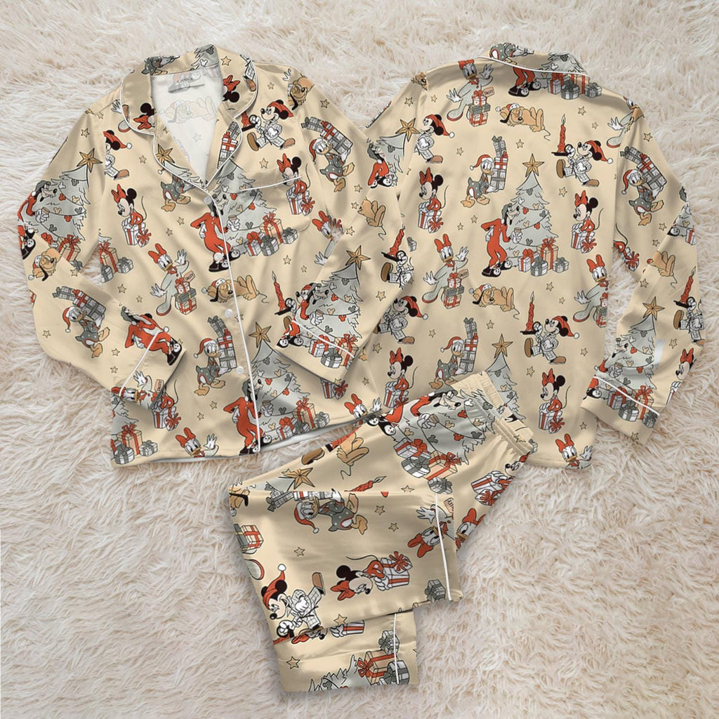 Disney Mickey And Friends Christmas Satin Pajamas Set, Mickey's Very Merry Christmas Party Pjs, Traditional Mickey Christmas pjs