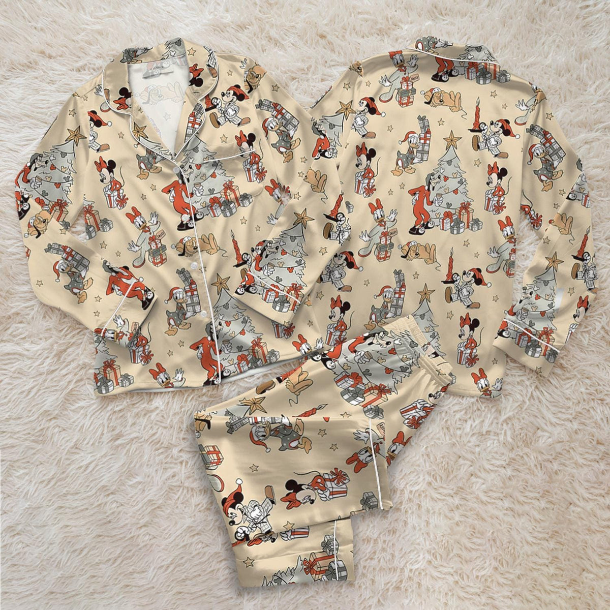 Disney Mickey And Friends Christmas Satin Pajamas Set, Mickey's Very Merry Christmas Party Pjs, Traditional Mickey Christmas pjs