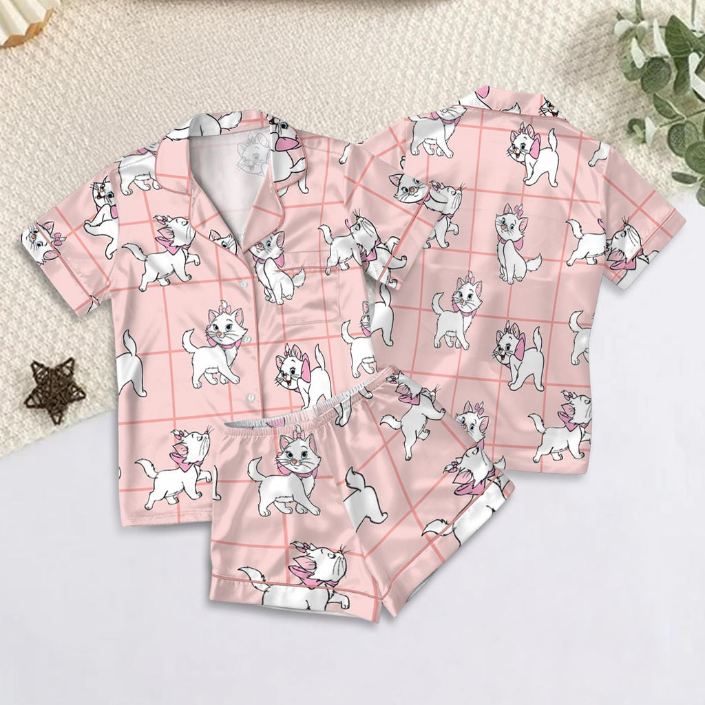 Disney Aristocats and Dalmatians Satin Pajamas Set, The Aristocats Marie Cat Pajama, Perdita And Pongo 101 Dalmatians Pajamas