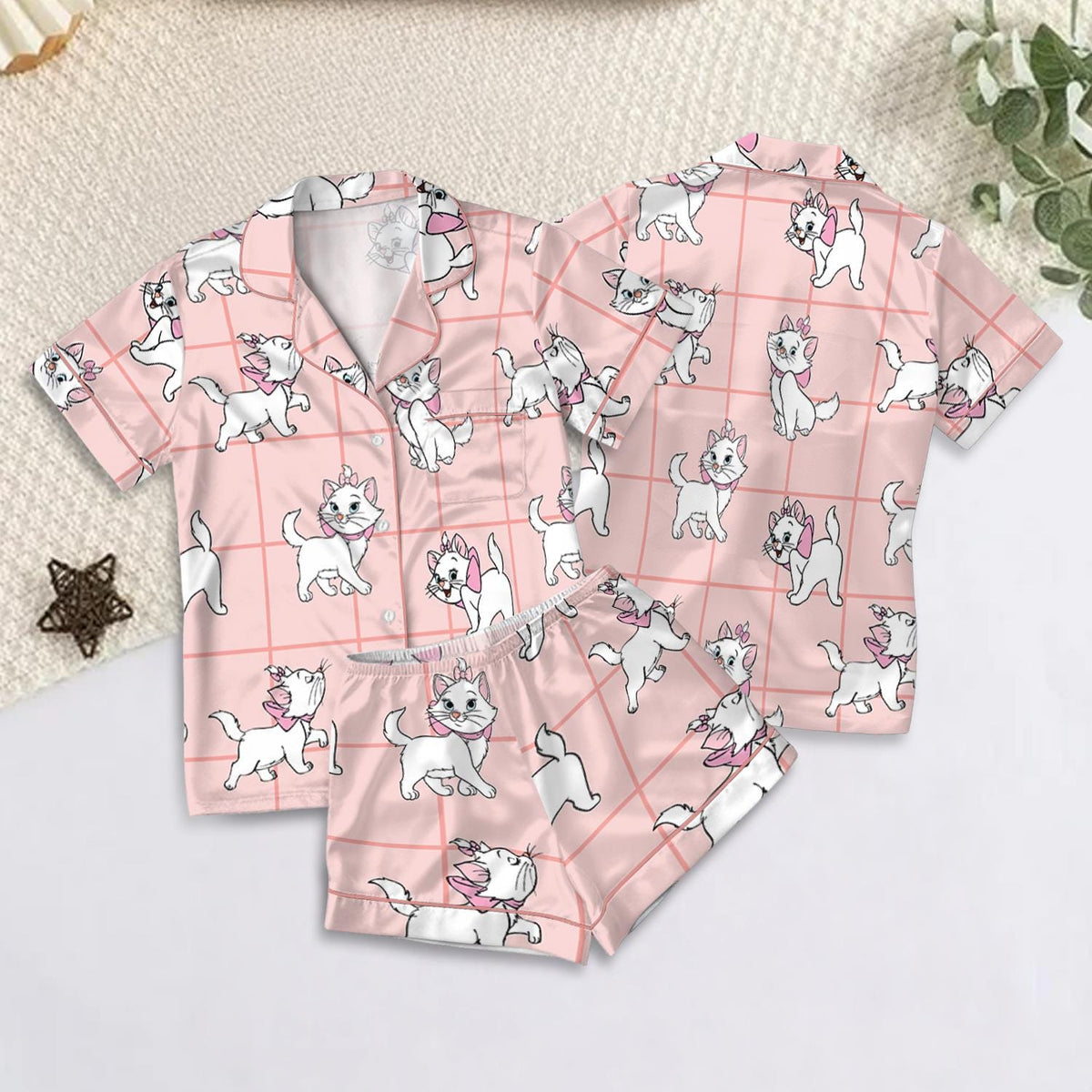 Disney Aristocats and Dalmatians Satin Pajamas Set, The Aristocats Marie Cat Pajama, Perdita And Pongo 101 Dalmatians Pajamas