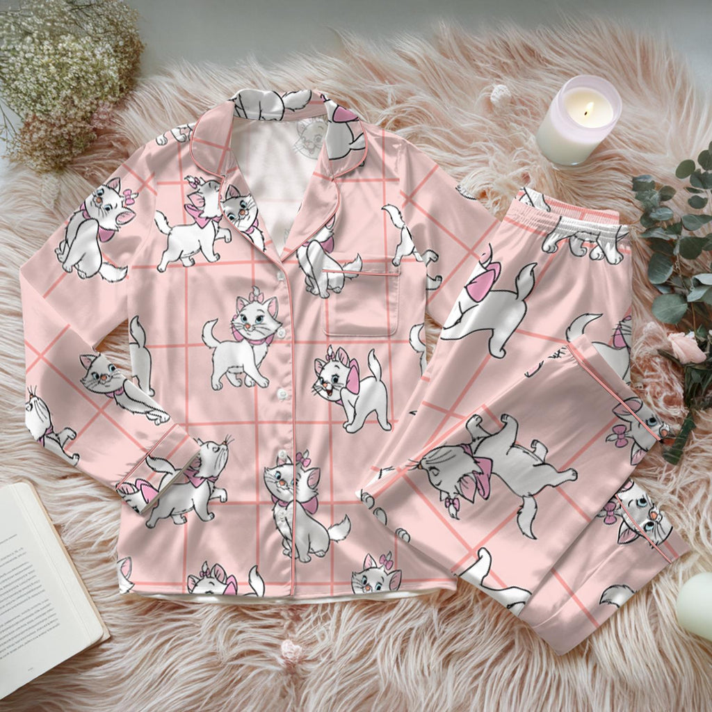 Disney Aristocats and Dalmatians Satin Pajamas Set, The Aristocats Marie Cat Pajama, Perdita And Pongo 101 Dalmatians Pajamas