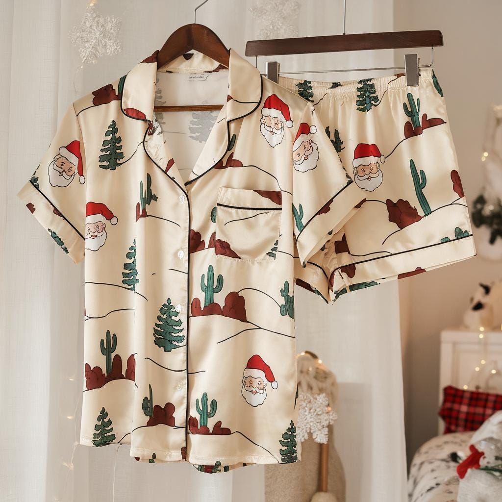 Cowboy Santa Satin Pajamas Set, Christmas Pajamas, Western Christmas Pajamas, Santa Claus Pajamas, Family Christmas Pajamas, Cozy Season Pjs