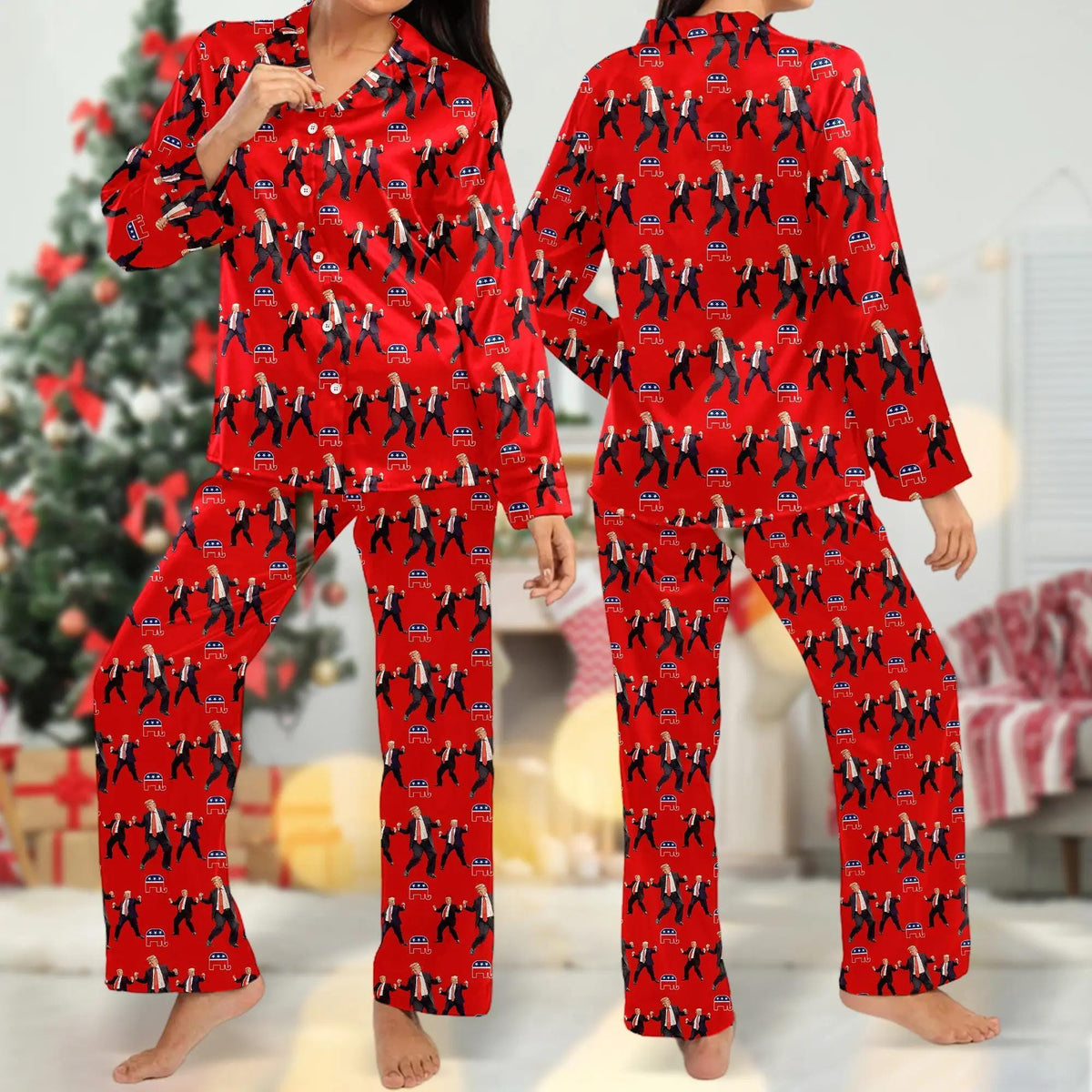 Trump Dancing Unisex Pajamas Set, Trump Family Sleepwear, Trump Christmas Gift for Dad, Cozy Holiday Wear, Trump President Pajamas Shirt