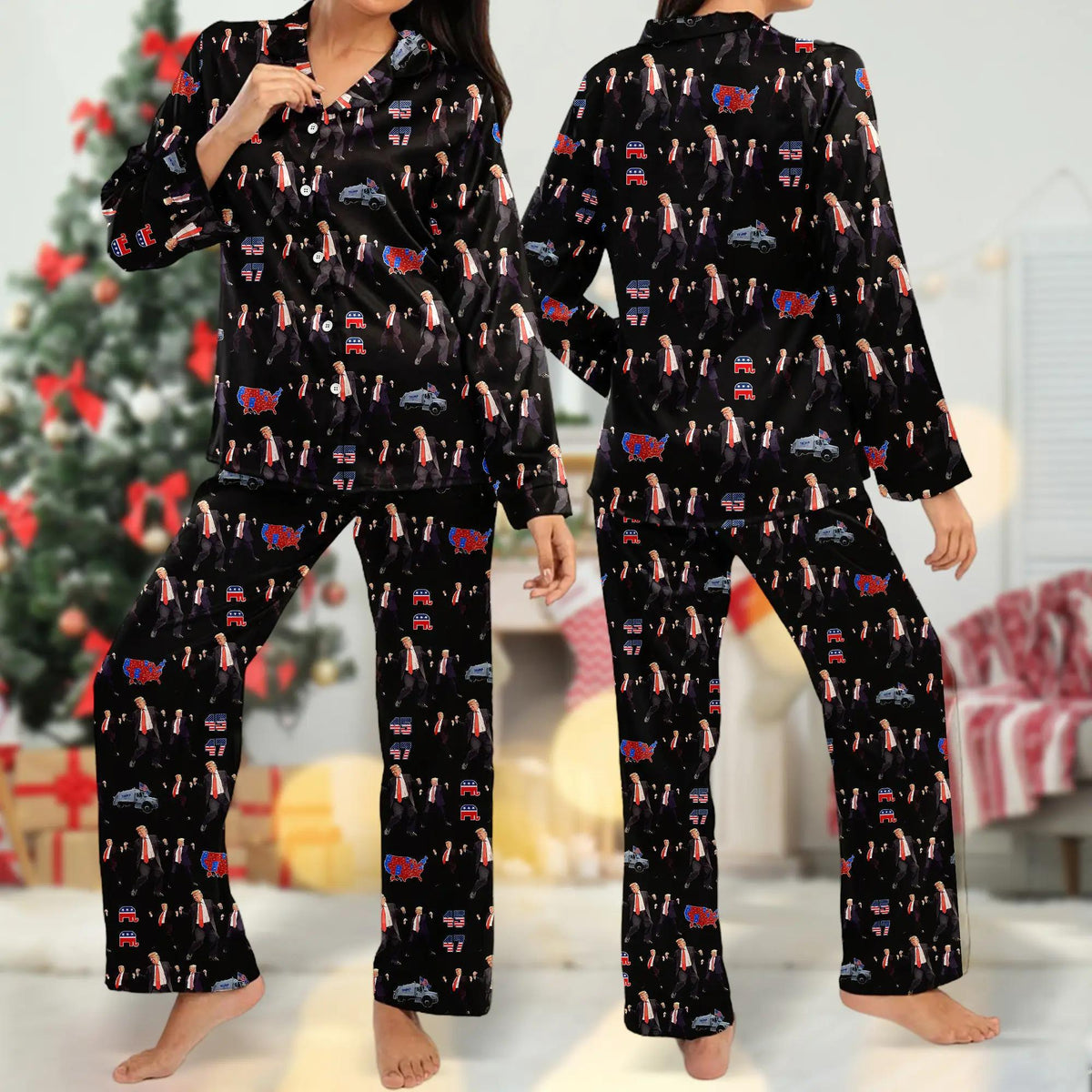 Trump Xmas Pajamas Set, Trump President 2024 Event Christmas Pajamas, Trump Maga Xmas Pajamas, Donald Trump 45 47 Holiday Gift