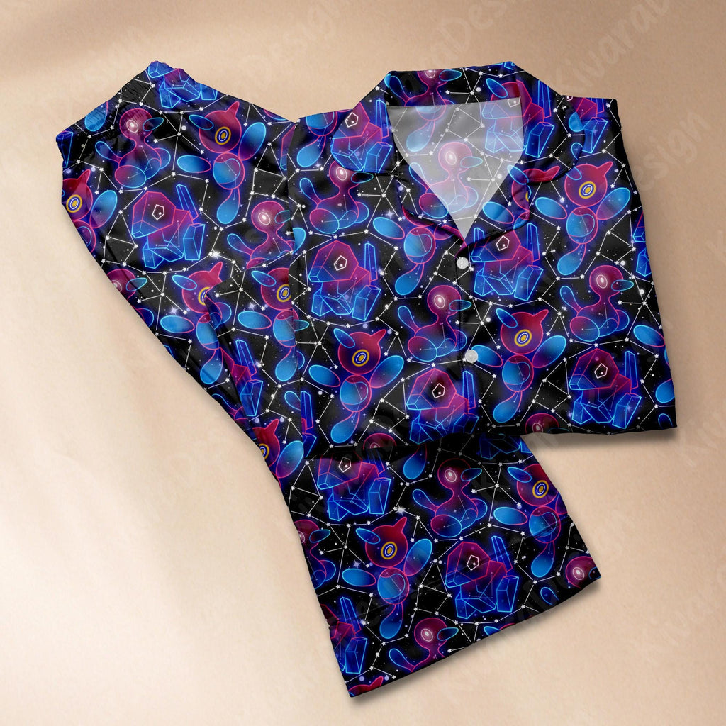 Porygon Mystic Pajama Set Anime Loungewear - Comfortable Video Game Cosmic Digital Sleepwear for Fans