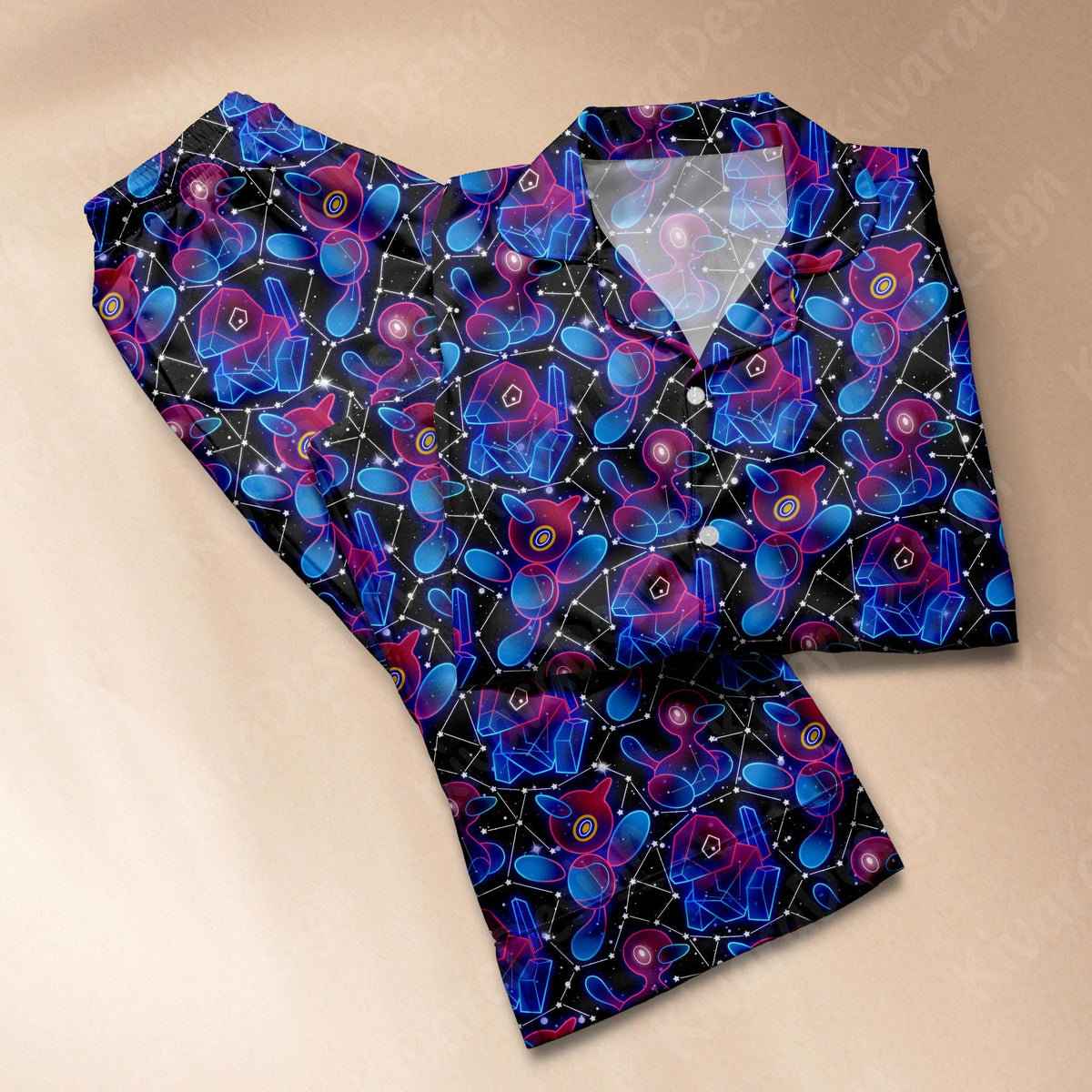 Porygon Mystic Pajama Set Anime Loungewear - Comfortable Video Game Cosmic Digital Sleepwear for Fans