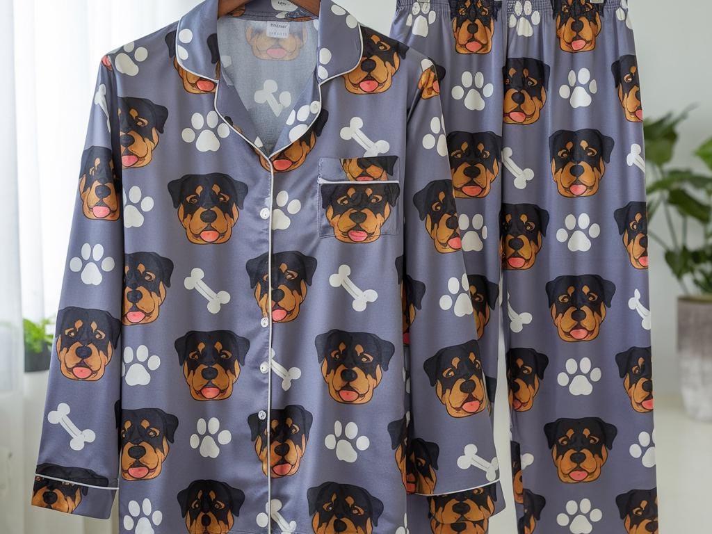 Personalized Dog Pet Face Satin Pajamas Set, Custom Pet Face Pajamas, Pet Portrait Pajamas Set, Custom Cat Photo Pajamas, Pet Photo Pajamas