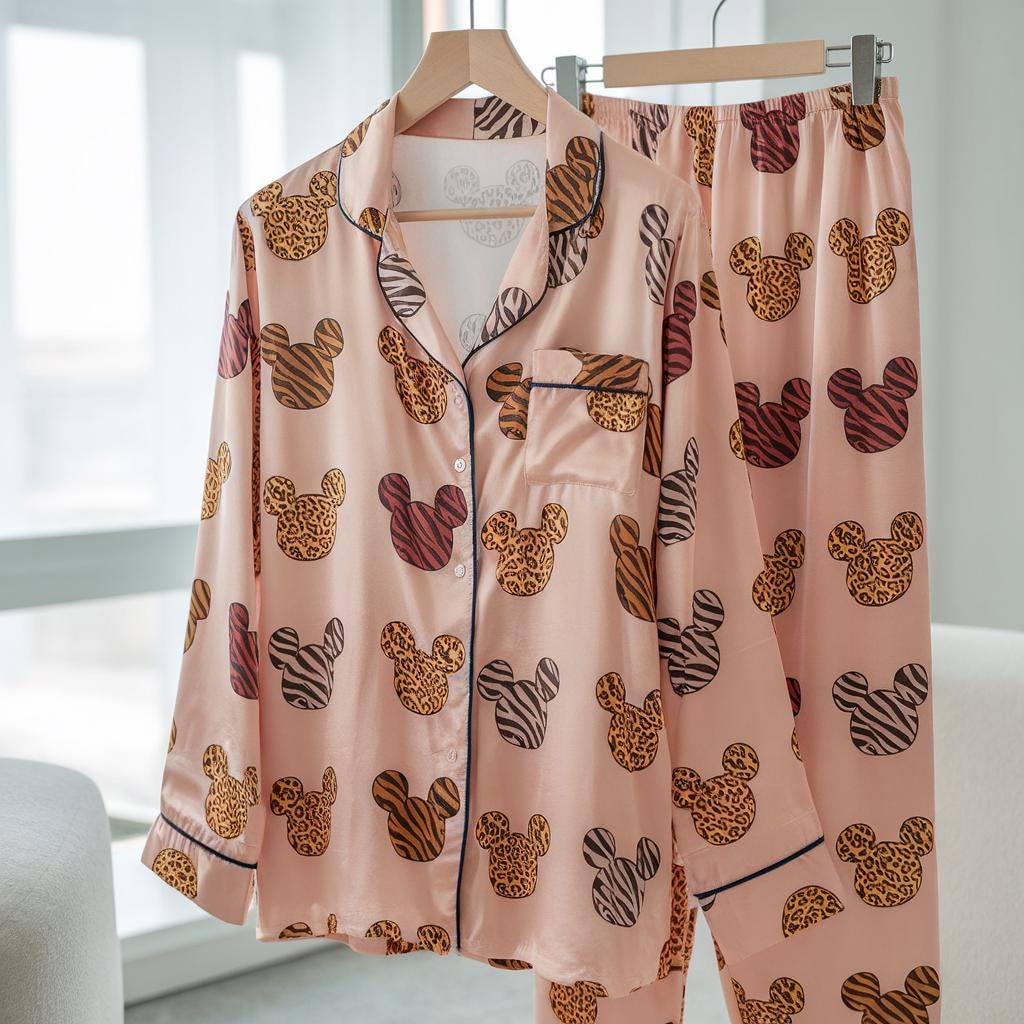 Mickey Mouse Head Ears Leopard Satin Pajamas Set, Animal Kingdom Safari Mode Pajamas, Disneyland Family Matching Pjs, Magic Kingdom Pajamas