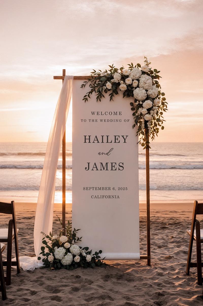 Custom Wedding Welcome Sign | Personalized Fabric Linen Banner for Ceremony or Reception Entrance | Rustic Modern Wedding Decoration