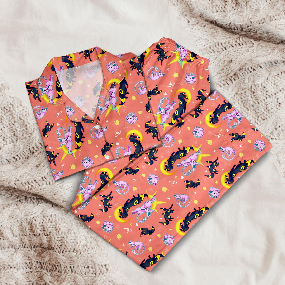 Espeonny Umbreon Pajamas Set, Manga Anime Style Loungewear, Adult Fan Comfort