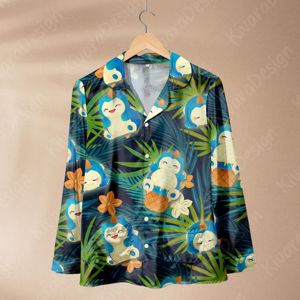 Snorly Lax Pajama Set, Cute Snorlax Sleepwear, Soft Polyester Pajamas, Anime Loungewear for Fans