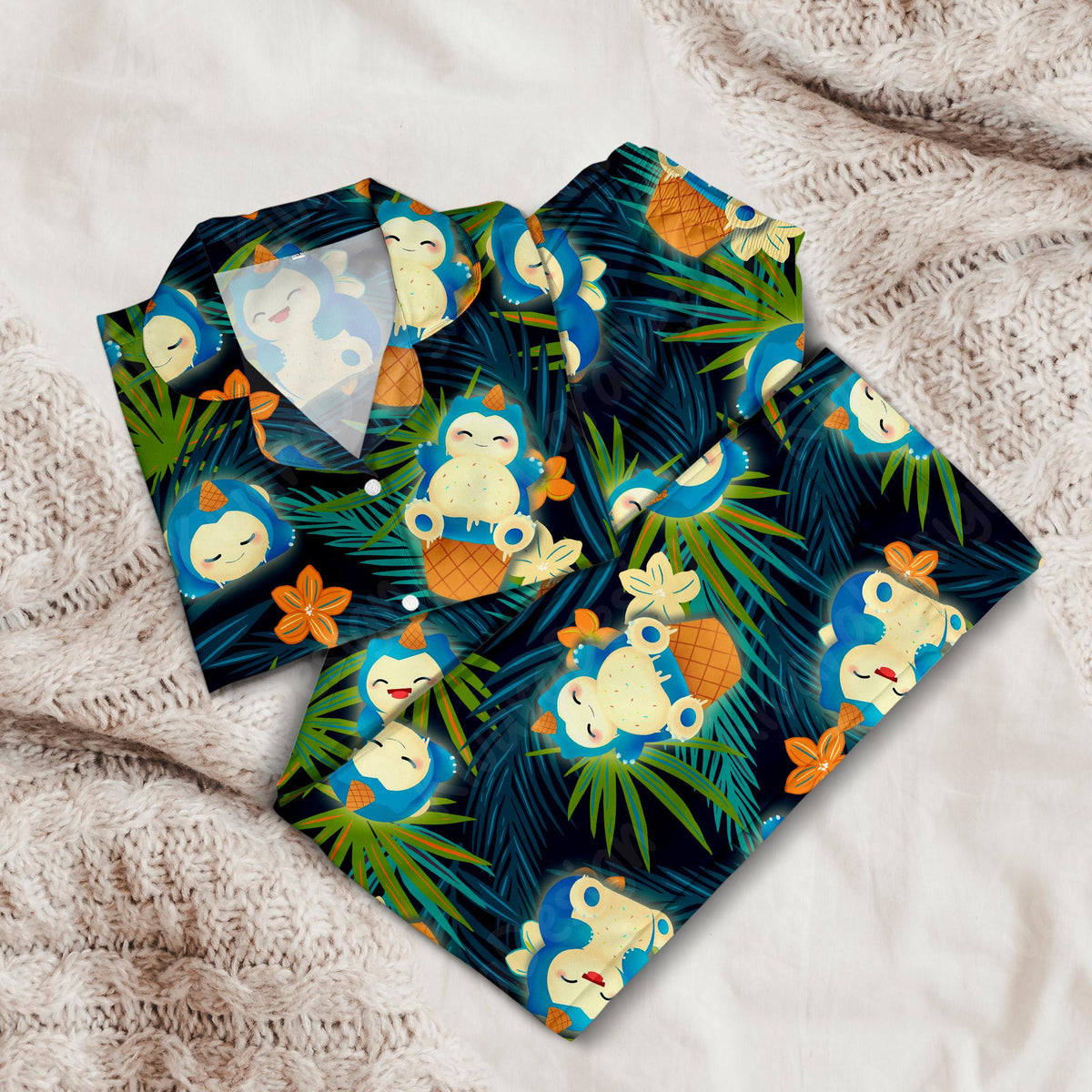 Snorly Lax Pajama Set, Cute Snorlax Sleepwear, Soft Polyester Pajamas, Anime Loungewear for Fans