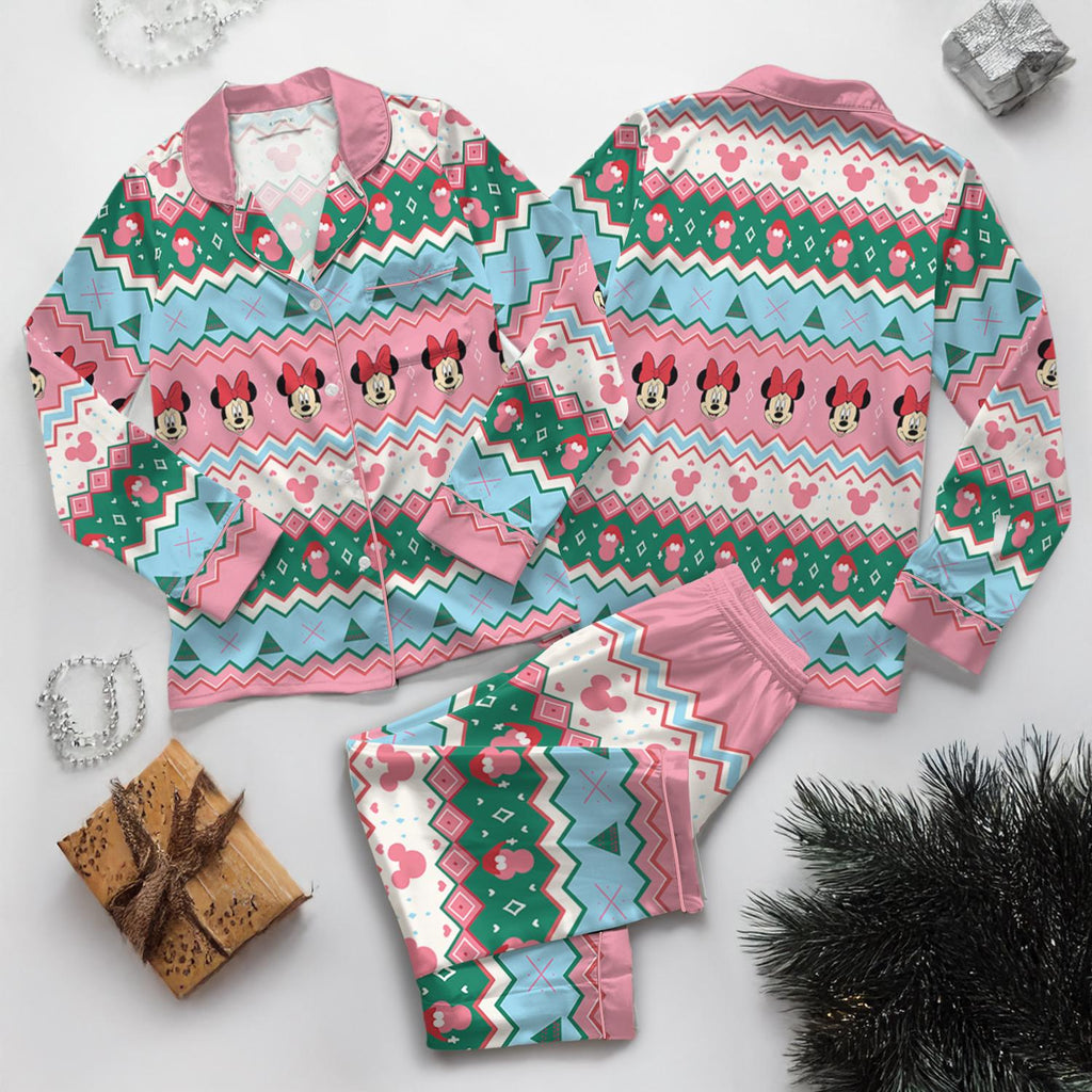 Disney Minnie Mouse Christmas Pink Satin Pajamas Set, Mickey's Very Merry Christmas Party Sleepwear, Disneyland Xmas Pjs