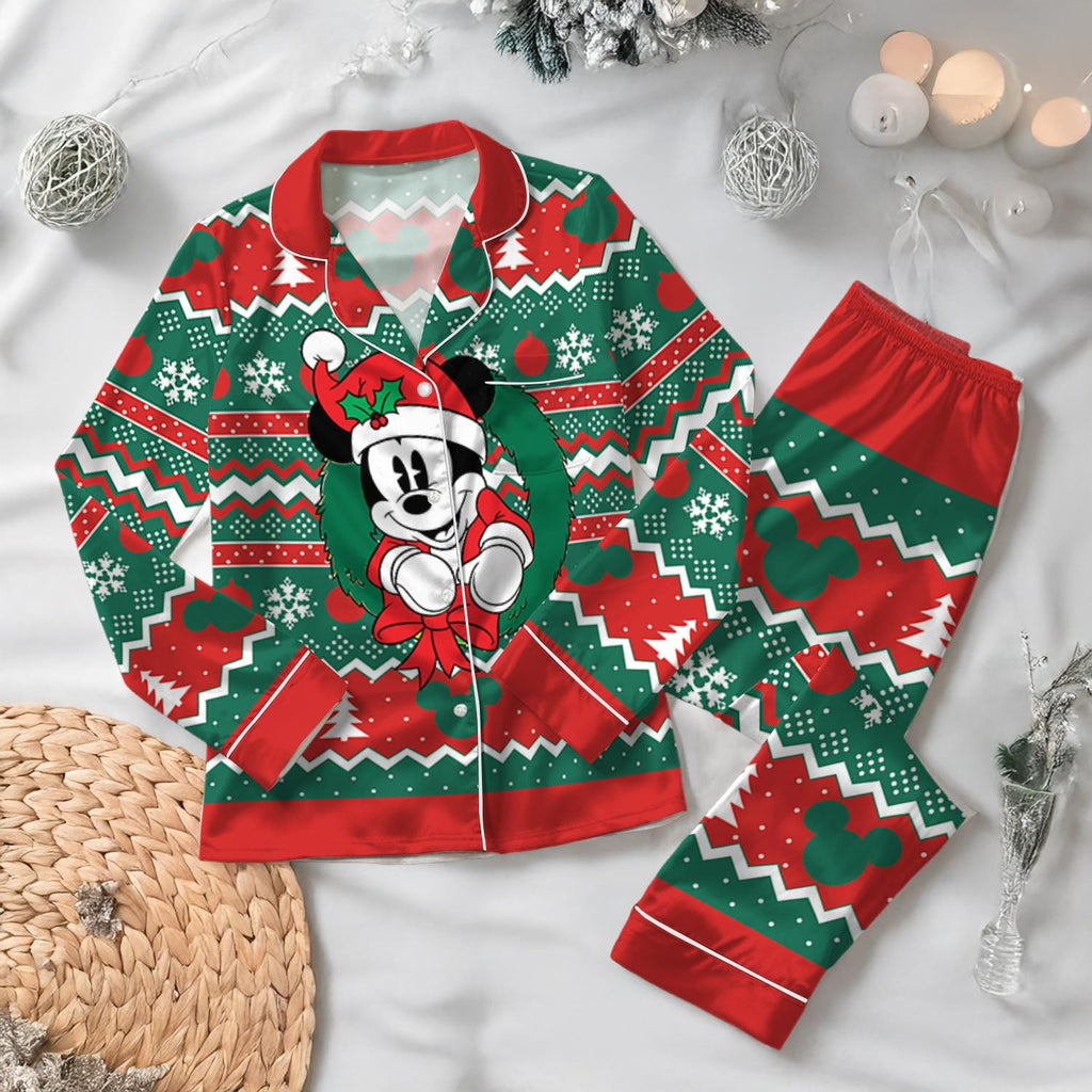 Disney Mickey Mouse Ugly Christmas Satin Pajamas Set, Mickey's Very Merry Christmas Pajamas, Disneyland Xmas Pjs