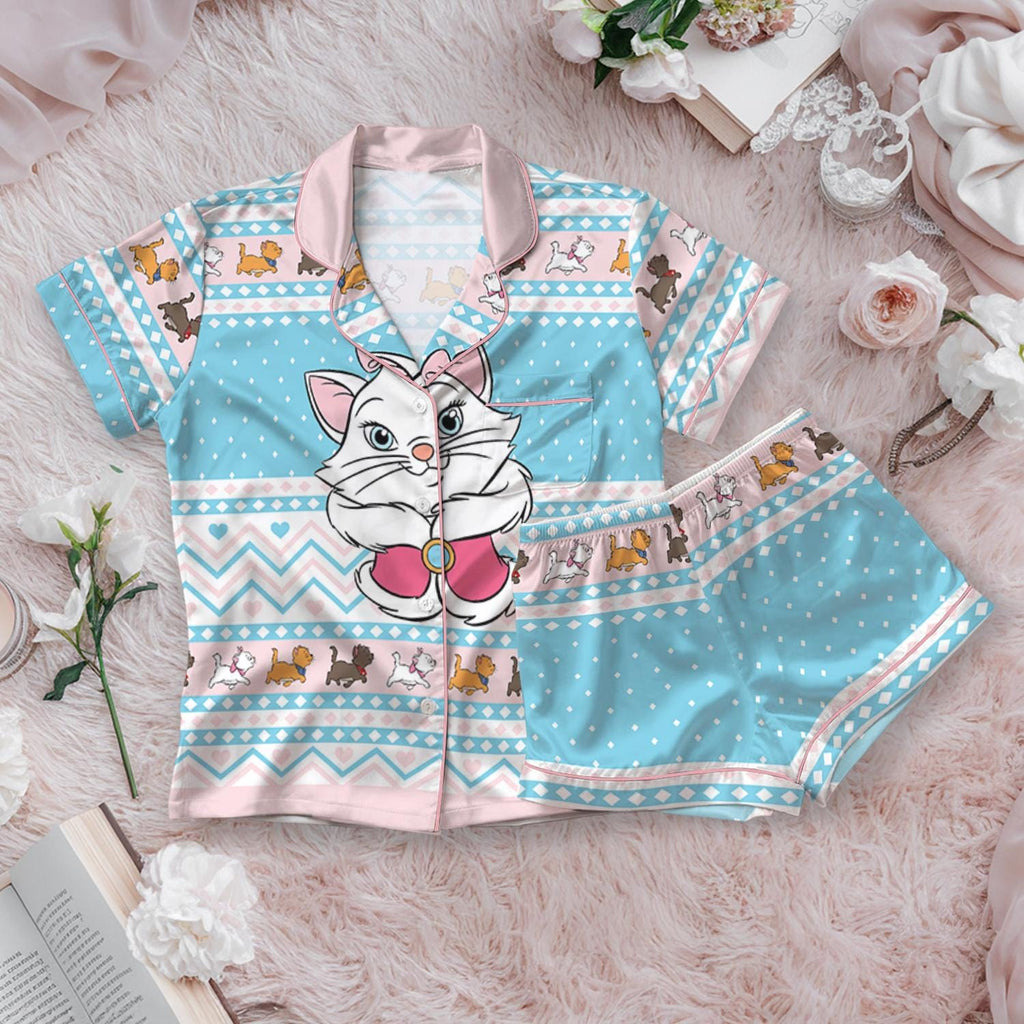 Disney The Aristocats Satin Pajamas Set, Disney Cartoon Hello Since 1970 Pjs, Magic Kingdom Outfit, Aristocats Pajamas Women