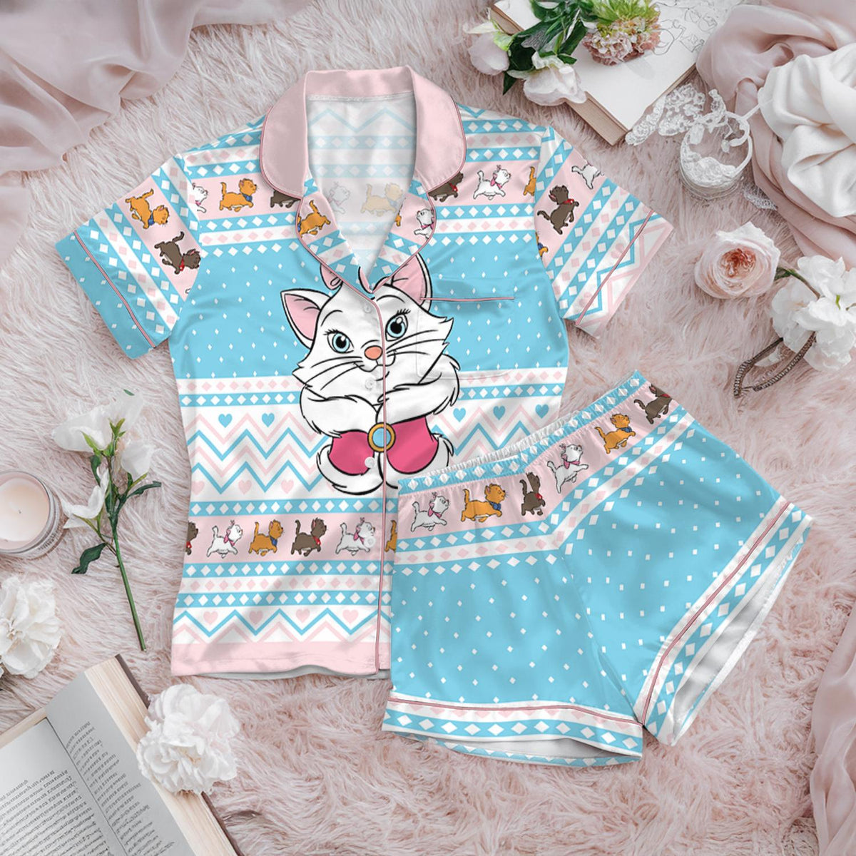 Disney The Aristocats Satin Pajamas Set, Disney Cartoon Hello Since 1970 Pjs, Magic Kingdom Outfit, Aristocats Pajamas Women