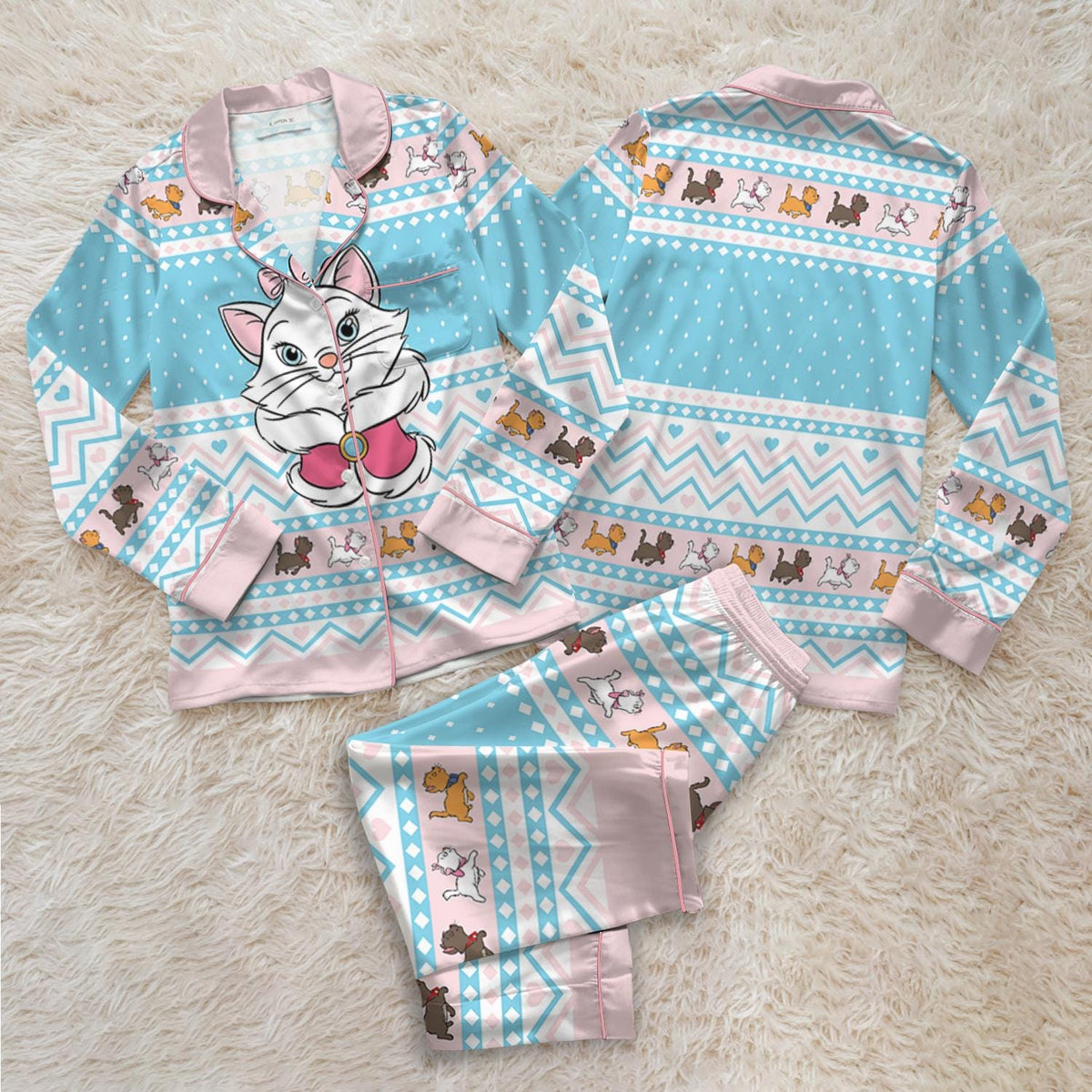 Disney The Aristocats Satin Pajamas Set, Disney Cartoon Hello Since 1970 Pjs, Magic Kingdom Outfit, Aristocats Pajamas Women
