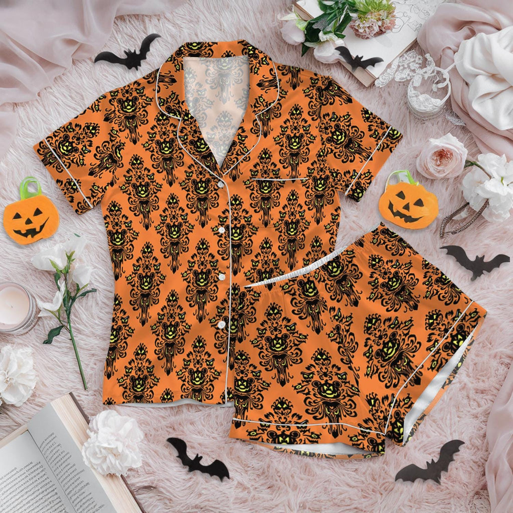 Halloween Mickey Mouse Haunted Mansion Themed Pajamas Set, Disney Hitchhiking Ghosts Pajamas, Horror Movie Pajamas