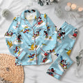 Disney Parks Mickey Mouse & Friends Satin Pajamas Set, Christmas Mickey and Friends Skiing Pajamas, Magic Kingdom Pajamas
