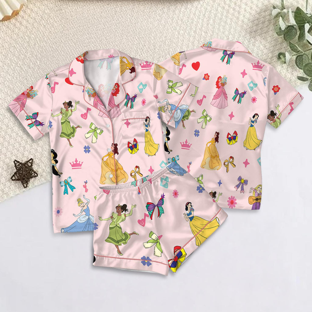 Disney Princess Satin Pajama Set, Bridesmaid matching Disney Princess PJs, Princess Birthday Sleep Set, Matching Family Pajamas