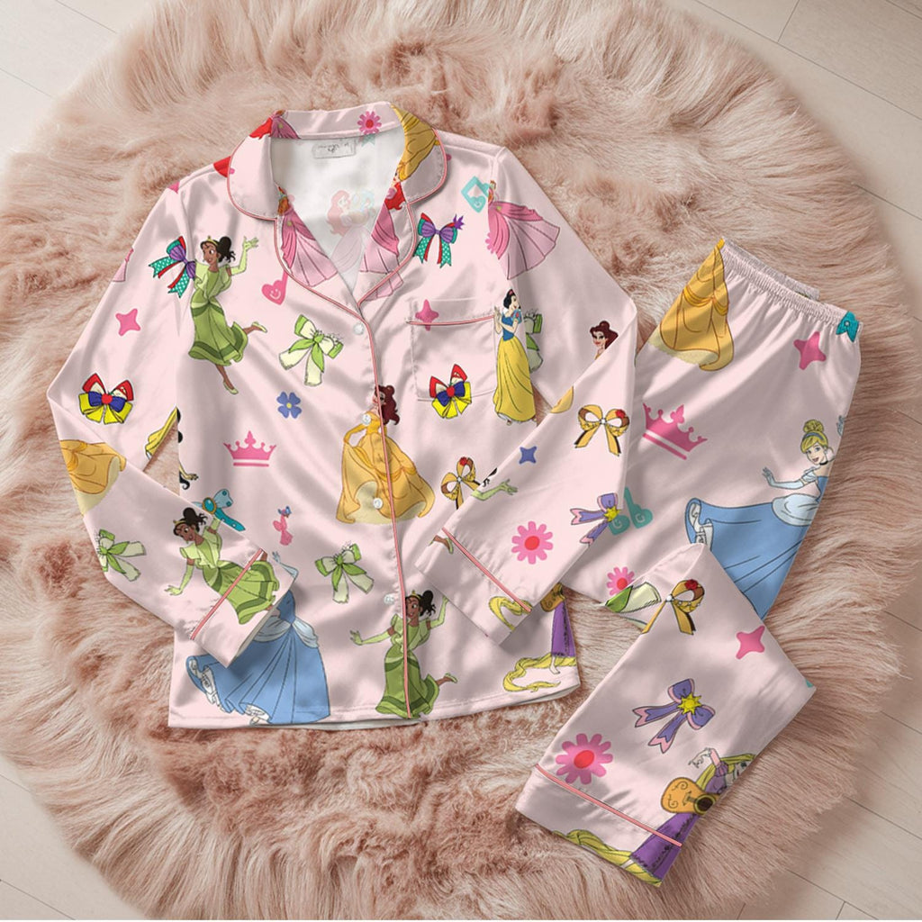 Disney Princess Satin Pajama Set, Bridesmaid matching Disney Princess PJs, Princess Birthday Sleep Set, Matching Family Pajamas