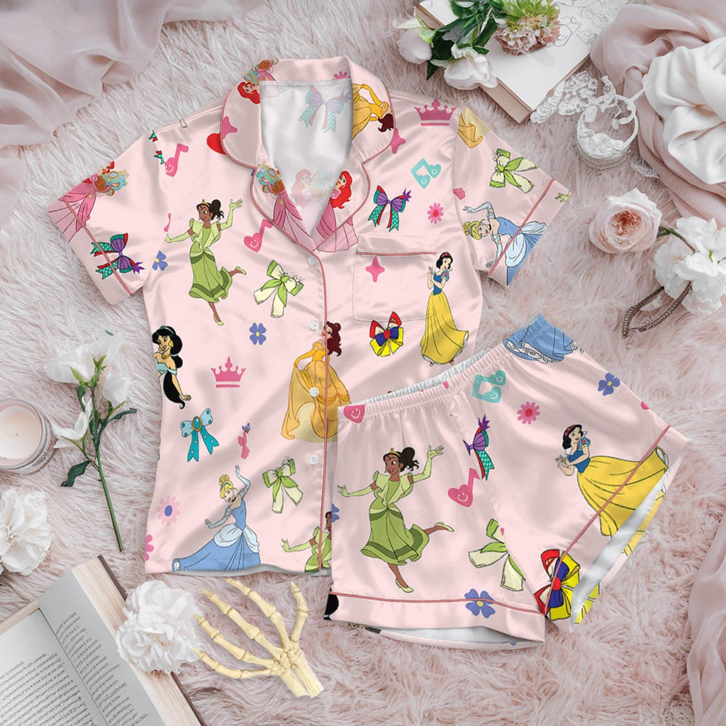 Disney Princess Satin Pajama Set, Bridesmaid matching Disney Princess PJs, Princess Birthday Sleep Set, Matching Family Pajamas