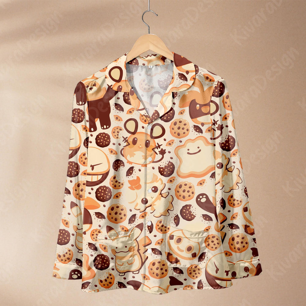 Anime Chip Cookies Pajama Set, Cookies Sleepwear Soft Polyester Pajamas Loungewear for Fans