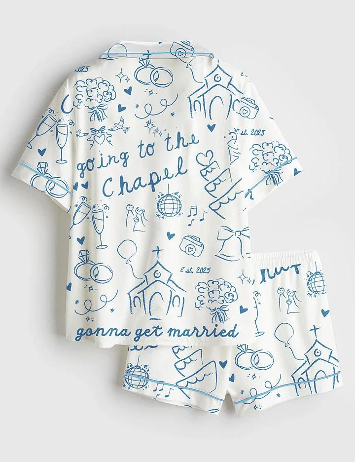 2026 Going To Satin Pajama The Chapel, Pjs Gonna Get Married Bachelorette Bride Wedding Art Print Short Sleeve Pajama, Christmas Shirt Gift