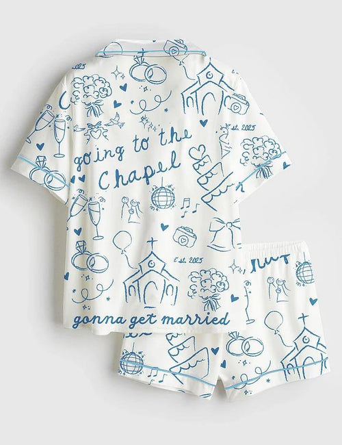 2026 Going To Satin Pajama The Chapel, Pjs Gonna Get Married Bachelorette Bride Wedding Art Print Short Sleeve Pajama, Christmas Shirt Gift