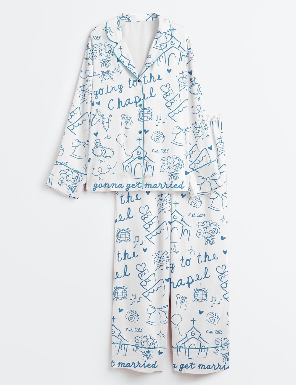 2026 Going To Satin Pajama The Chapel, Pjs Gonna Get Married Bachelorette Bride Wedding Art Print Short Sleeve Pajama, Christmas Shirt Gift