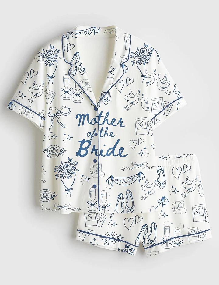 Mother Of The Bride Satin Pajam, Going To The Chapel Getting Ready Wedding Party Print Short Sleeve Pajama Set, Christmas Shirt Women Gifts