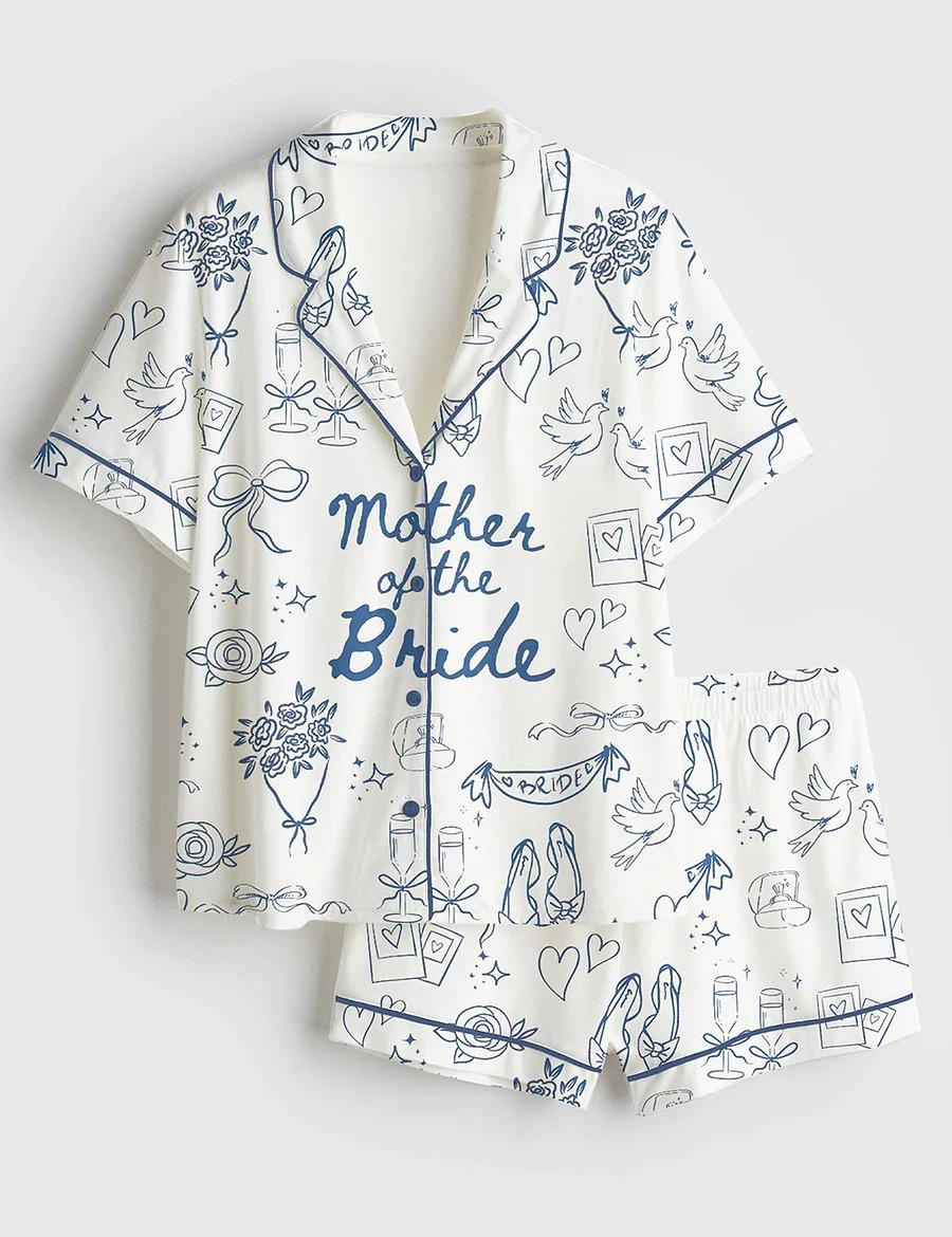 Mother Of The Bride Satin Pajam, Going To The Chapel Getting Ready Wedding Party Print Short Sleeve Pajama Set, Christmas Shirt Women Gifts