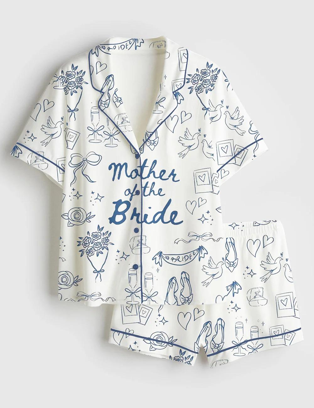 Mother Of The Bride Satin Pajam, Going To The Chapel Getting Ready Wedding Party Print Short Sleeve Pajama Set, Christmas Shirt Women Gifts