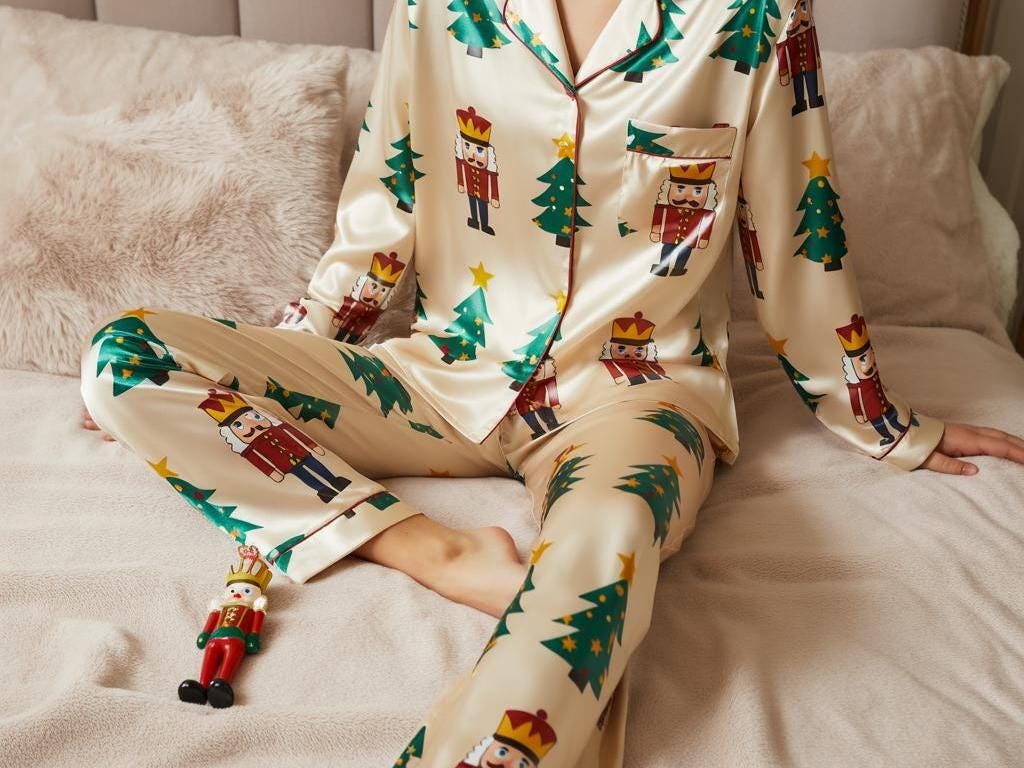 Nutcracker Christmas Tree Satin Pajamas Set, Christmas Pajamas, Christmas Nutcracker Pajamas, Nutcracker Pajamas, Family Christmas Pajamas