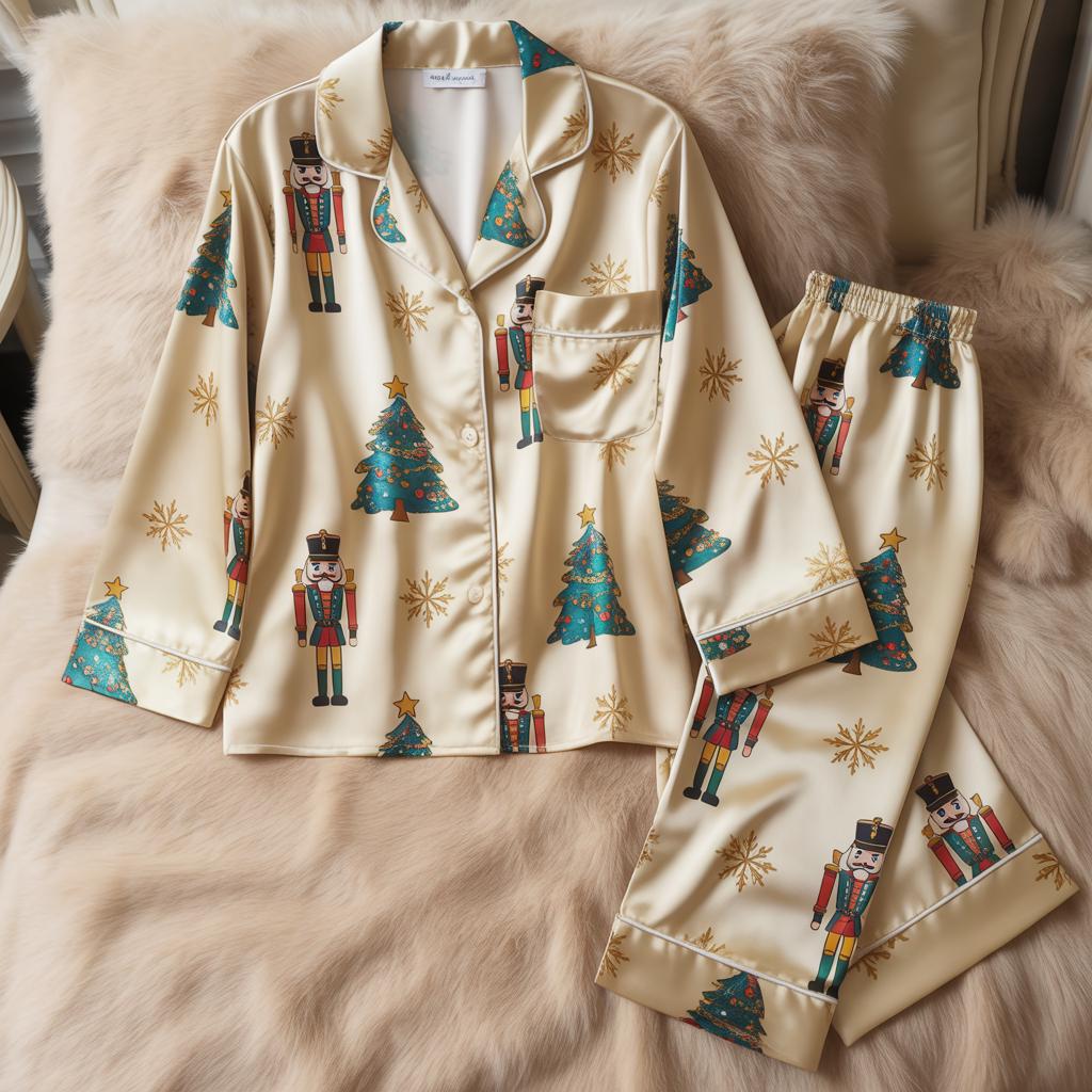 Cute Nutcracker Christmas Tree Satin Pajamas Set, Christmas Pajamas, Christmas Nutcracker Pajamas, Nutcracker Pjs, Family Christmas Pajamas