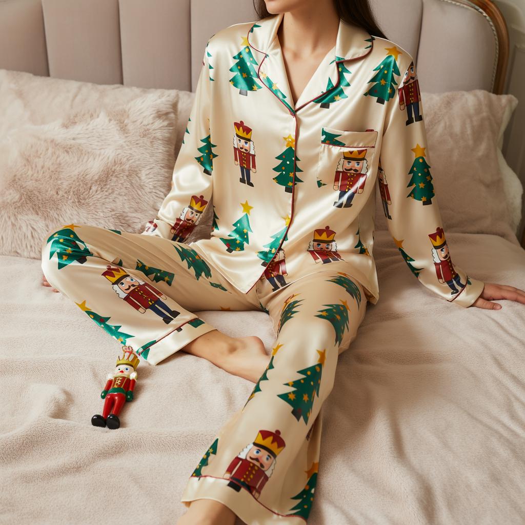 Nutcracker Christmas Tree Satin Pajamas Set, Christmas Pajamas, Christmas Nutcracker Pajamas, Nutcracker Pajamas, Family Christmas Pajamas
