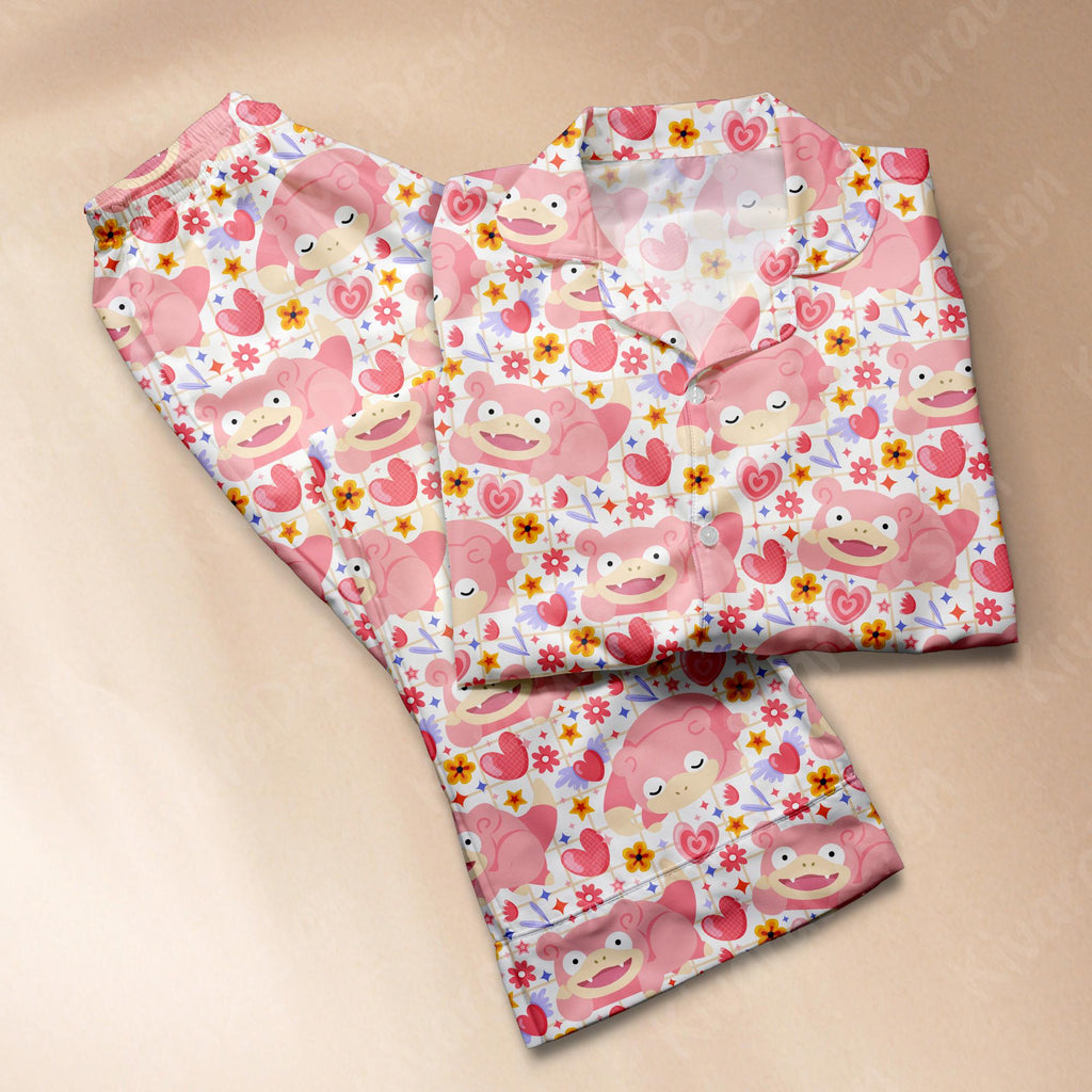 Slowpoke Relaxed Pajama Set, Cute Anime Kawaii Loungewear, Polyester Sleepwear Gift for Fans, Cozy Cosplay Shirt