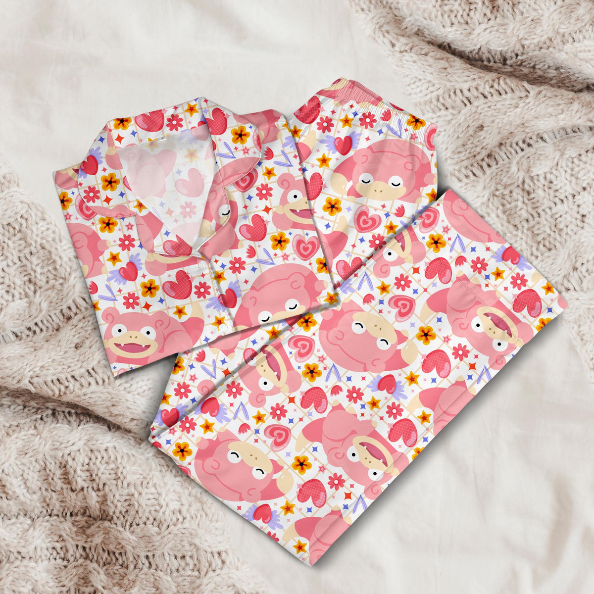 Slowpoke Relaxed Pajama Set, Cute Anime Kawaii Loungewear, Polyester Sleepwear Gift for Fans, Cozy Cosplay Shirt