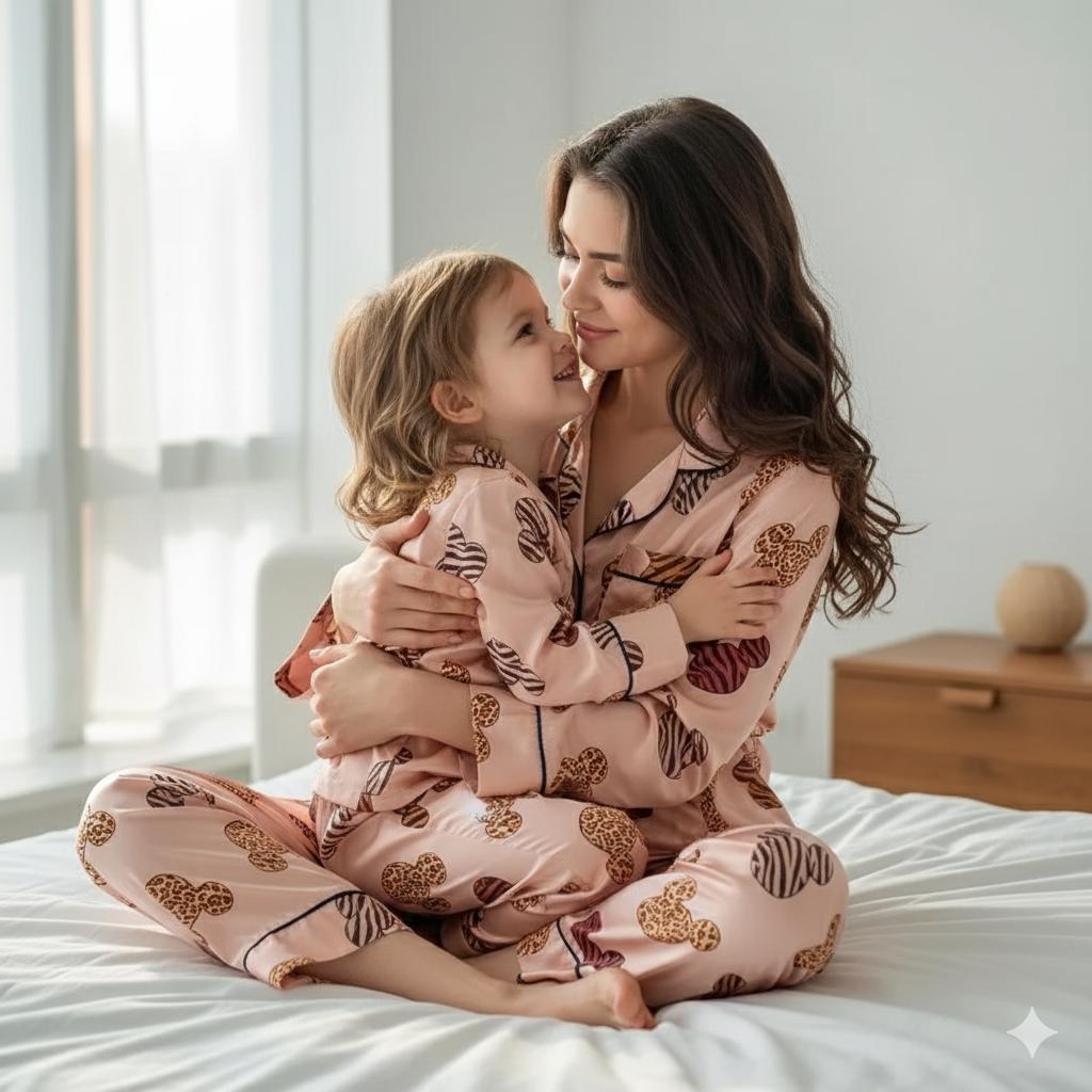 Mickey Mouse Head Ears Leopard Satin Pajamas Set, Animal Kingdom Safari Mode Pajamas, Disneyland Family Matching Pjs, Magic Kingdom Pajamas